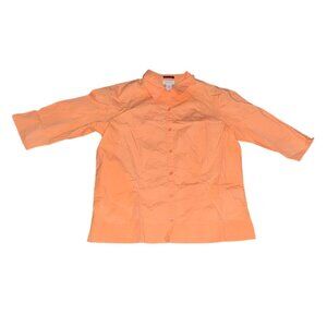 Womens Stretch Button-Up Shirt 3/4 Sleeves Peach Orange Avenue Size 14/16 Cotton